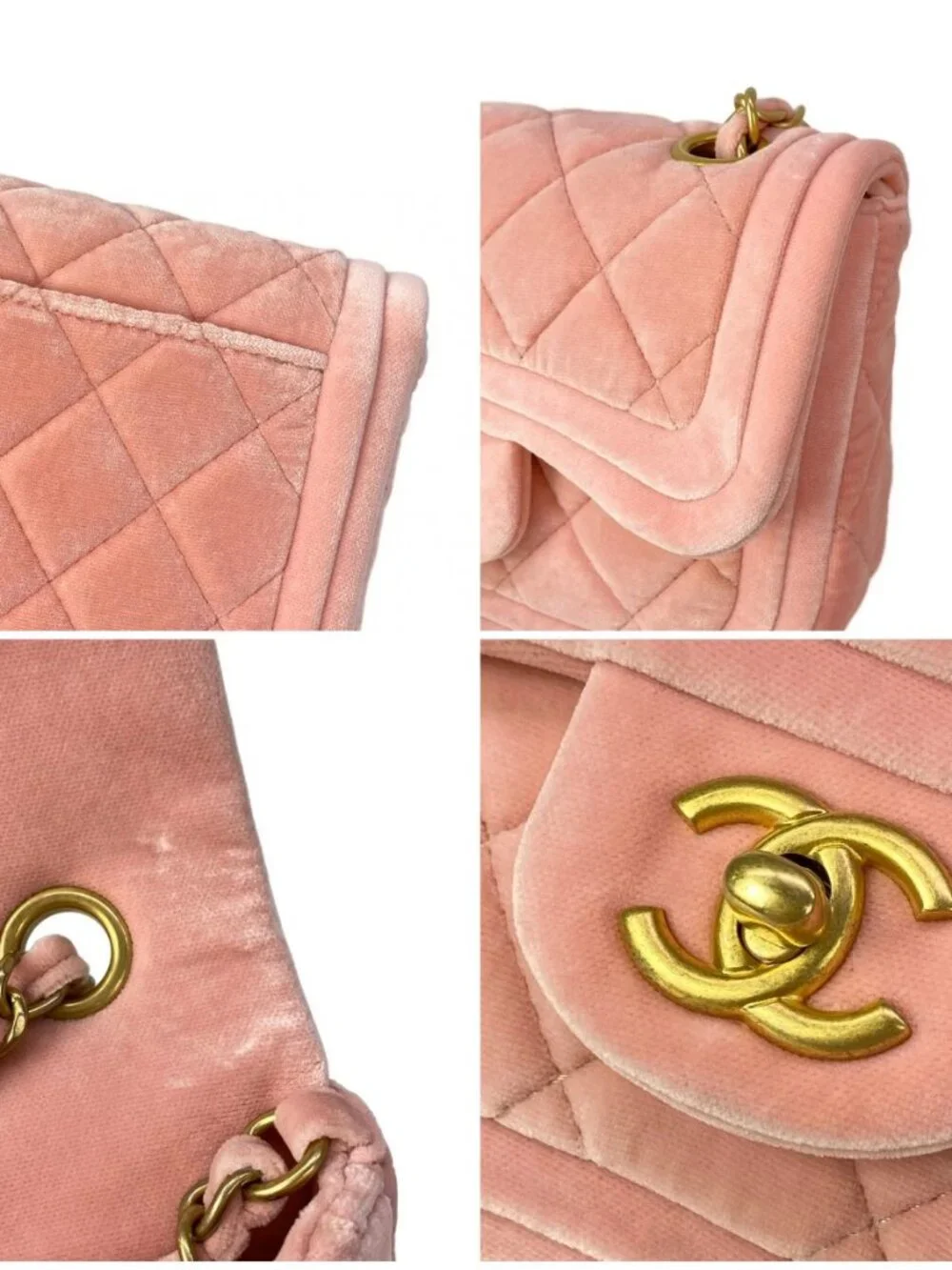 CHANEL Matelasse Pink Velour Shoulder Bag gold hardware